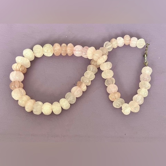 *SOLD LOCALLY* Natural Rose Quartz Carved Bead Necklace - Picture 2 of 3
